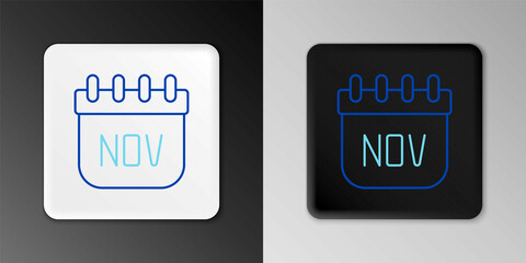 Line November calendar autumn icon isolated on grey background. Colorful outline concept. Vector