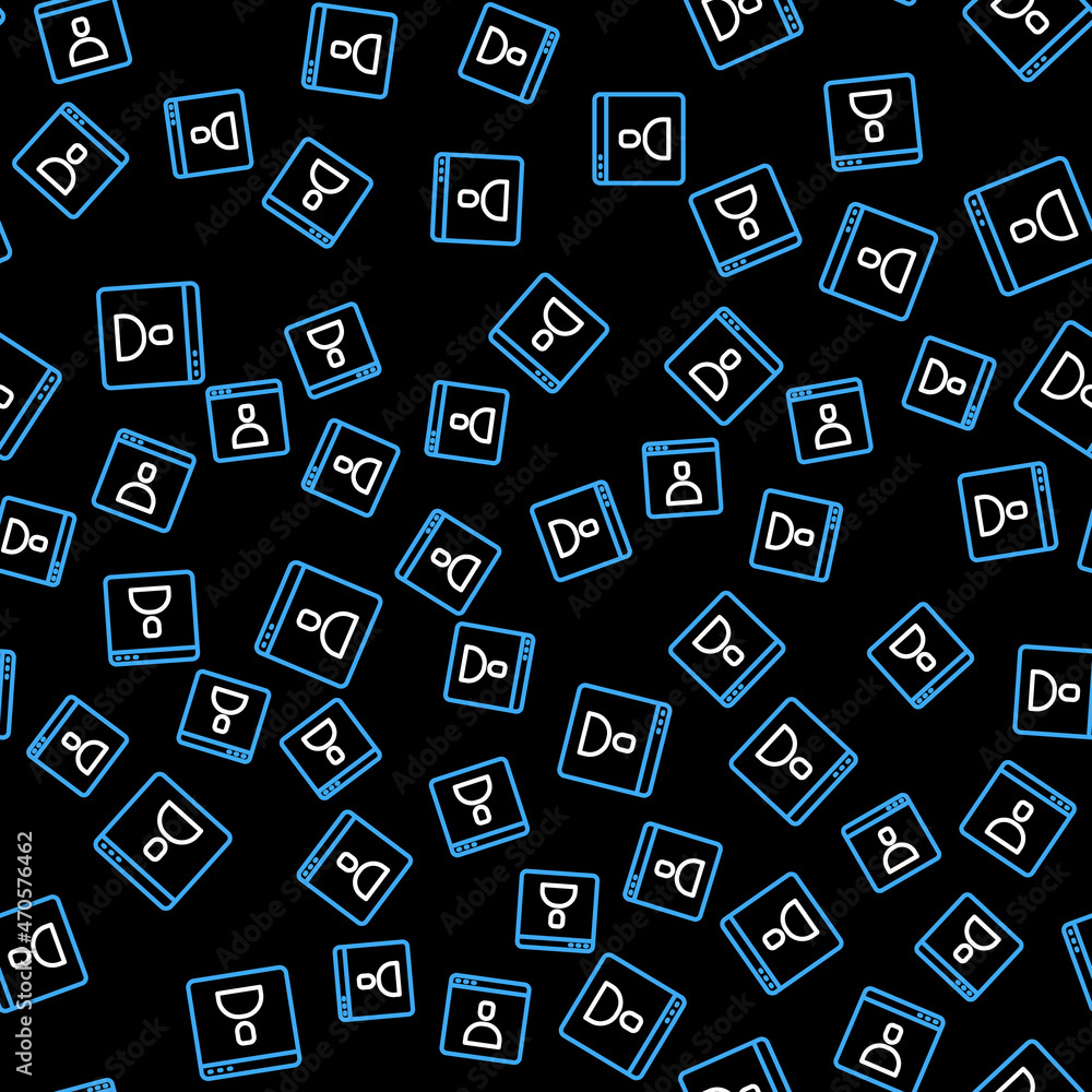 Poster line create account screen icon isolated seamless pattern on black background. vector