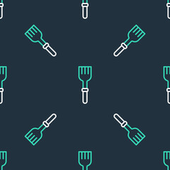 Line Fork icon isolated seamless pattern on black background. Cutlery symbol. Vector