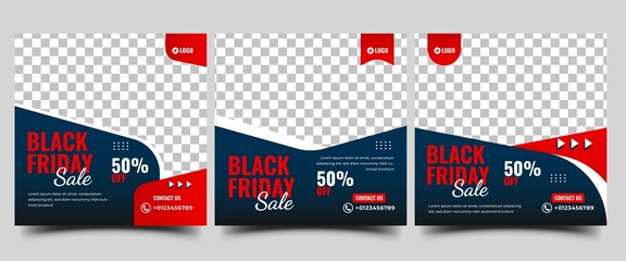 Set of Black Friday sale social media post template design with place for the photo.