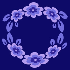 Illustration - Round frame or wreath on a square background - stylized flowers and leaves - graphics. Design elements