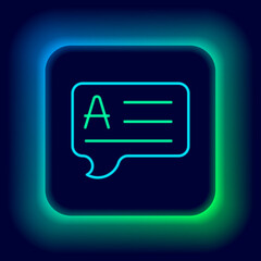 Glowing neon line Speech bubbles with Answer icon isolated on black background. FAQ sign. Chat speech bubble and chart. Colorful outline concept. Vector
