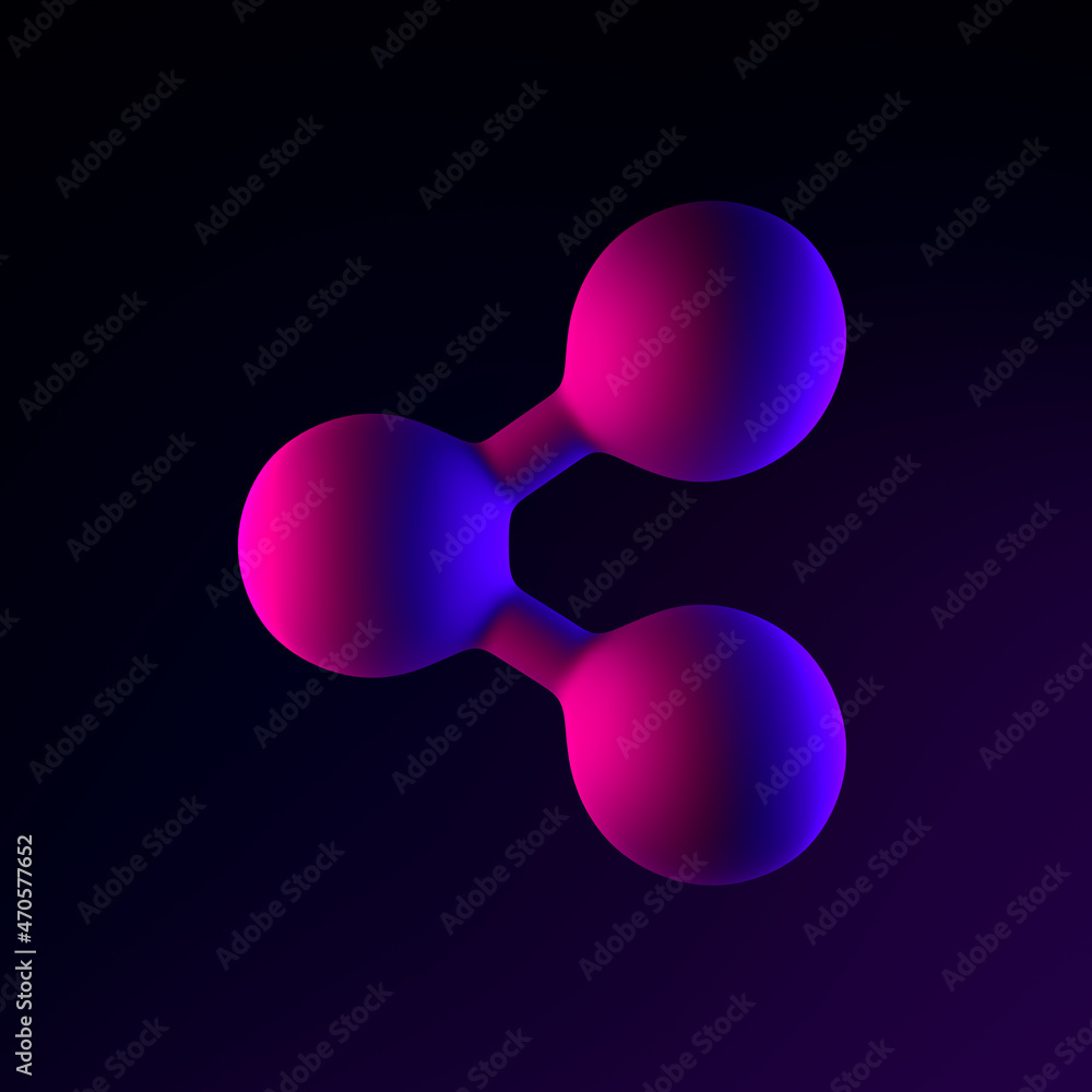 Poster neon share icon. 3d rendering ui ux interface element. dark glowing symbol.