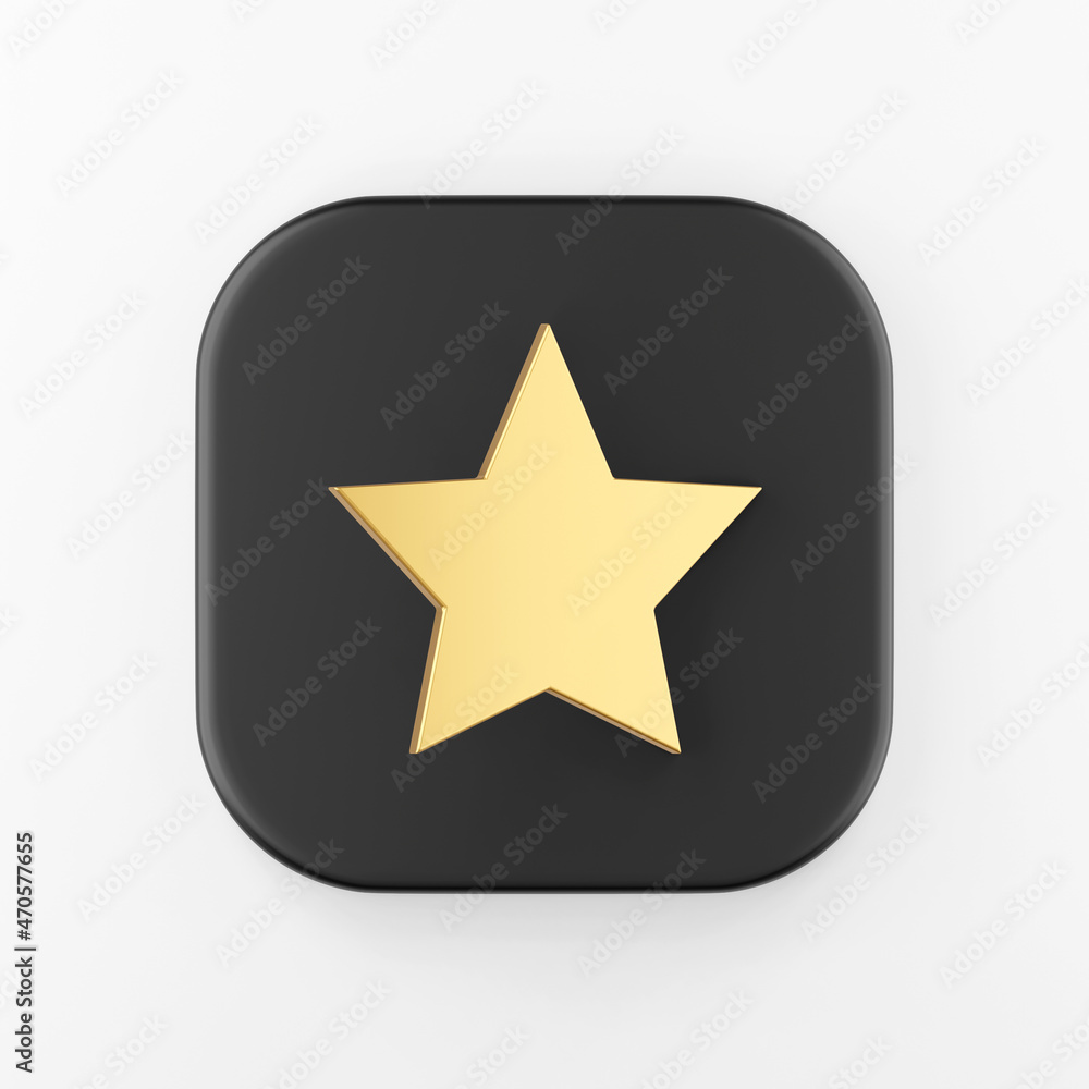 Poster gold star icon in flat style. 3d rendering black square key button, interface ui ux element.