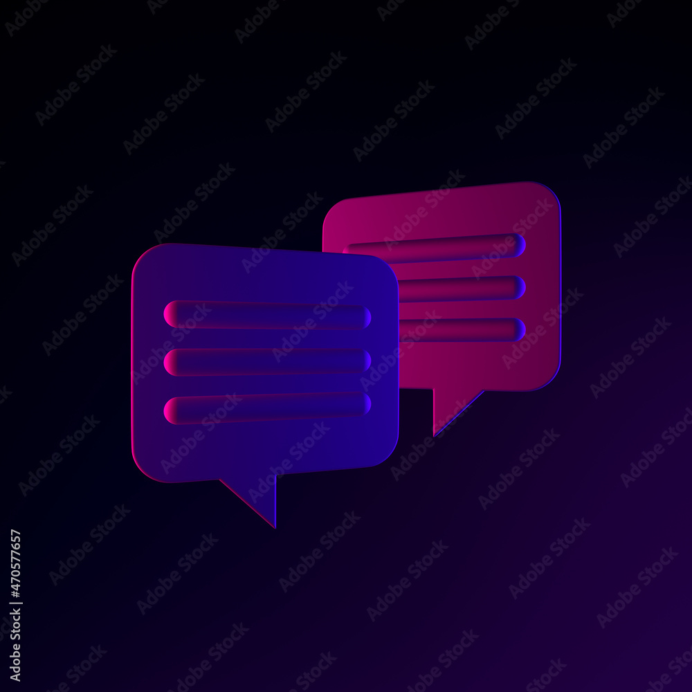 Poster neon square speech bubbles icon. 3d rendering ui ux interface element. dark glowing symbol.