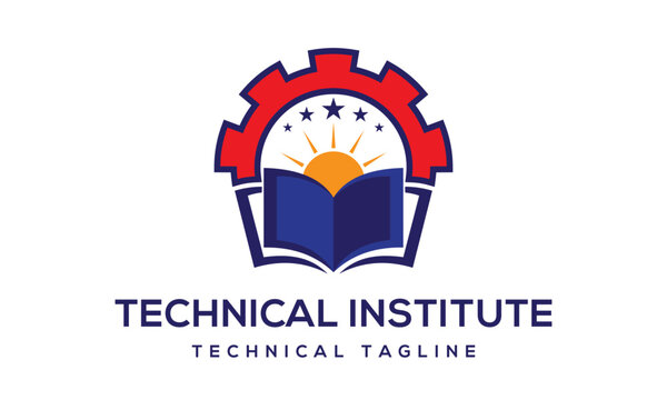 Creative Gear Technical Study Education Logo Design Vector Icon Symbol Illustration.