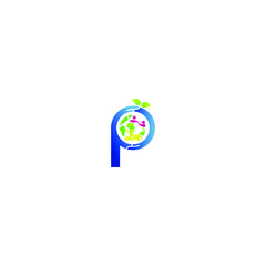 Letter P logo with save earth theme