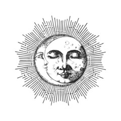 Moon and Crescent in halo, vector illustrations.