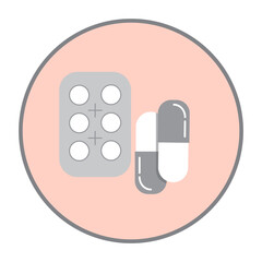 Simple illustration icon of  tablets and drugs in the circle