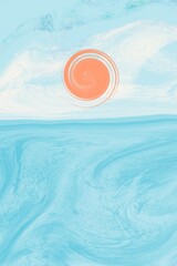abstrakte blaue landschaft mit wasser, sonne und himmel, türkisfarbene flüssige kunst mit schichten, flüssige kunstwerke, minimalistische trendige tapete, abstraktion mit ozeanlandschaft, himmel und meer, blaues ozeanwasser