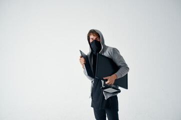 hacker hooded head hacking technology security isolated background