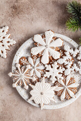 Homemade gingerbread snowflakes.