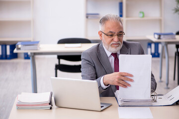 Old male employee working in the office