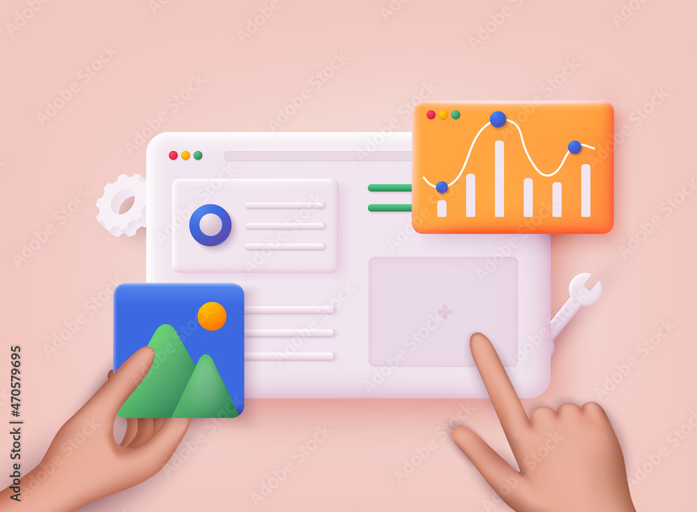 Poster concept of seo optimization for website and mobile website. landing page template. 3d vector illustr