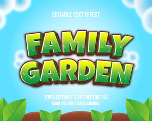 Family Garden editable text effect cartoon games style Vector