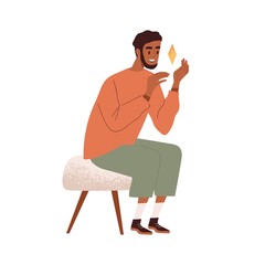 Person finding creative idea, brilliant solution and answer. Insight and inspiration concept. Happy inspired man discovering and inventing smth. Flat vector illustration isolated on white background