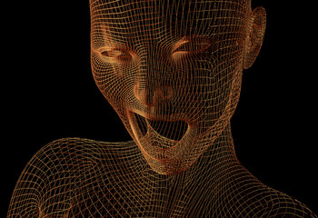 Digital wire face. Humanoid robot AI face. 