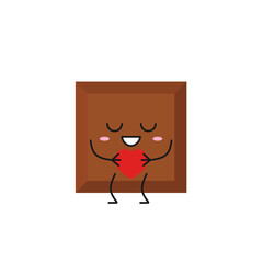 A piece of chocolate cute character cartoon love sign heart favorite sweet food delicious dessert smiling face happy joy emotions vector illustration.