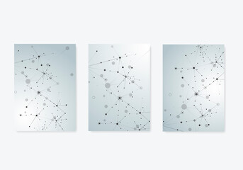Abstract polygonal with connecting dots and lines. Connection science background on cover brochure in A4 size
