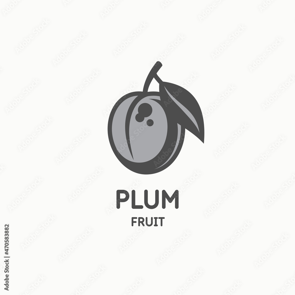 Poster illustration of a plum in a flat style. isolated image on a light background. vector icon.
