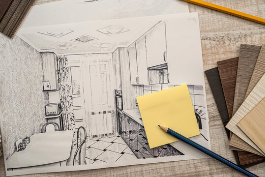 Interior architect project with pencil colour spectrum