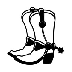 Illustration of cowboy boots in vintage monochrome style. Design element for logo, label, sign, emblem, poster. Vector illustration