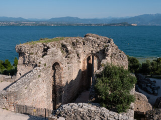 Fototapeta na wymiar Grottoes of Catullus or Grotte die Catullo Residential Area on Sirmione Peninsula at Lake Garda, Italy