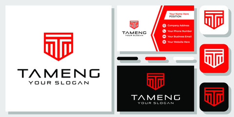 Initial Letter T Shield Armor Protection Guard Security Icon Logo Design with Business Card Template