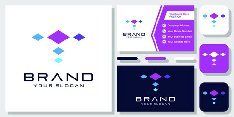 Initial Letter T Digital Technology Pixel Square Modern Simple Logo Design with Business Card Template
