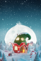 Cute cozy fairy house decorated at Christmas