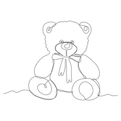 One single line drawing of a bear toy isolated on white background. Hand-drawn design vector illustration for posters, wall art, tote bag, mobile case, t-shirt print. Baby shower card