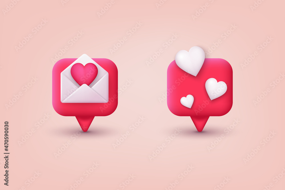 Poster social media like icon concept. comment and follower. 3d web vector illustrations.