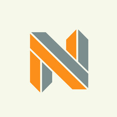 Letter N logo.Typographic icon.Lettering sign isolated on light background.Alphabet initial.Modern, design, geometric, corporate, construction, web, tech, 3d style.
