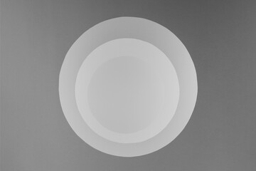 Abstract white and gray contrast background with round frames as entry or channel with perspective, shadow, minimalist modern scene in futuristic style.