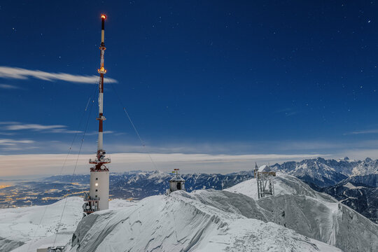 Radio tower Dobratsch under blue sky at Villach, Carinthia, Austria