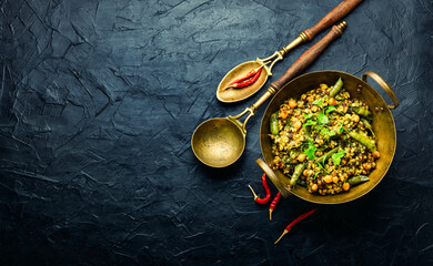 Kitchari, a spicy vegetarian dish,copy space