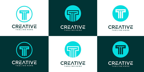 Set of creative monogram letter t logo design