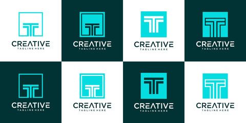 Set of creative monogram letter t logo design