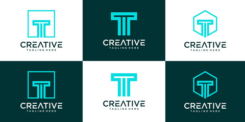 Set of creative monogram letter t logo design