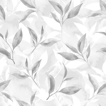 Tea leaves seamless pattern on texture watercolour. Food background with tea leaves watercolour in hand drawn style. Tea background for paper, textile, wrapping and wallpaper.