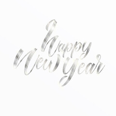 Silver text happy new year on white background