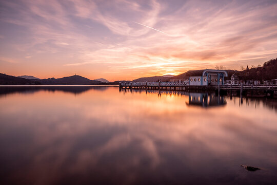 Lake under dramatic sky at Klagenfurt, Carinthia, Austria