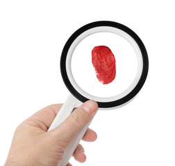 Magnifying glass in hand and fingerprint