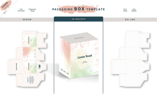 Box, Packaging  Die Cut  Template For Product with 3D Preview. 3d Box Mockup, Packaging design, Perfume luxury box design, Box die line, and Design elements. Illustration Vector design Template.