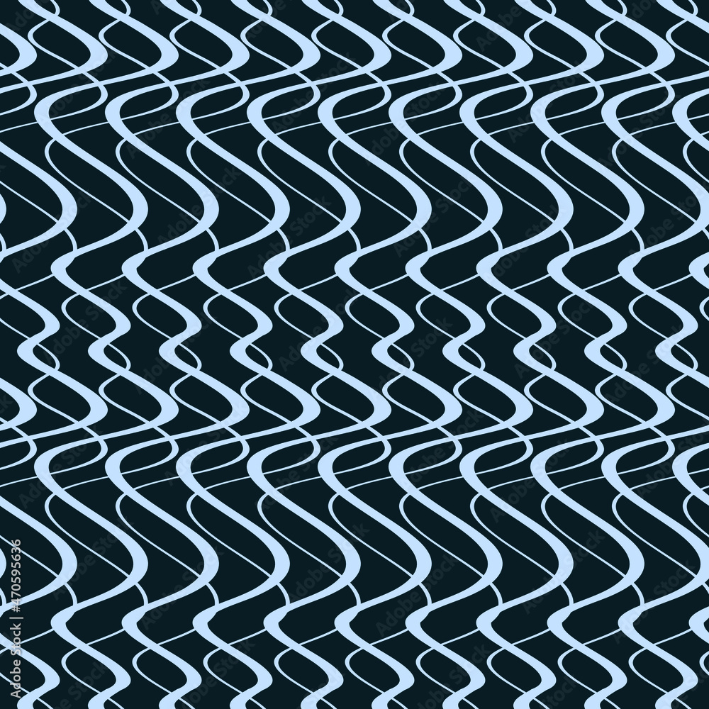 Poster abstract seamless pattern background with blue waves. black curve lines. wavy illustration.