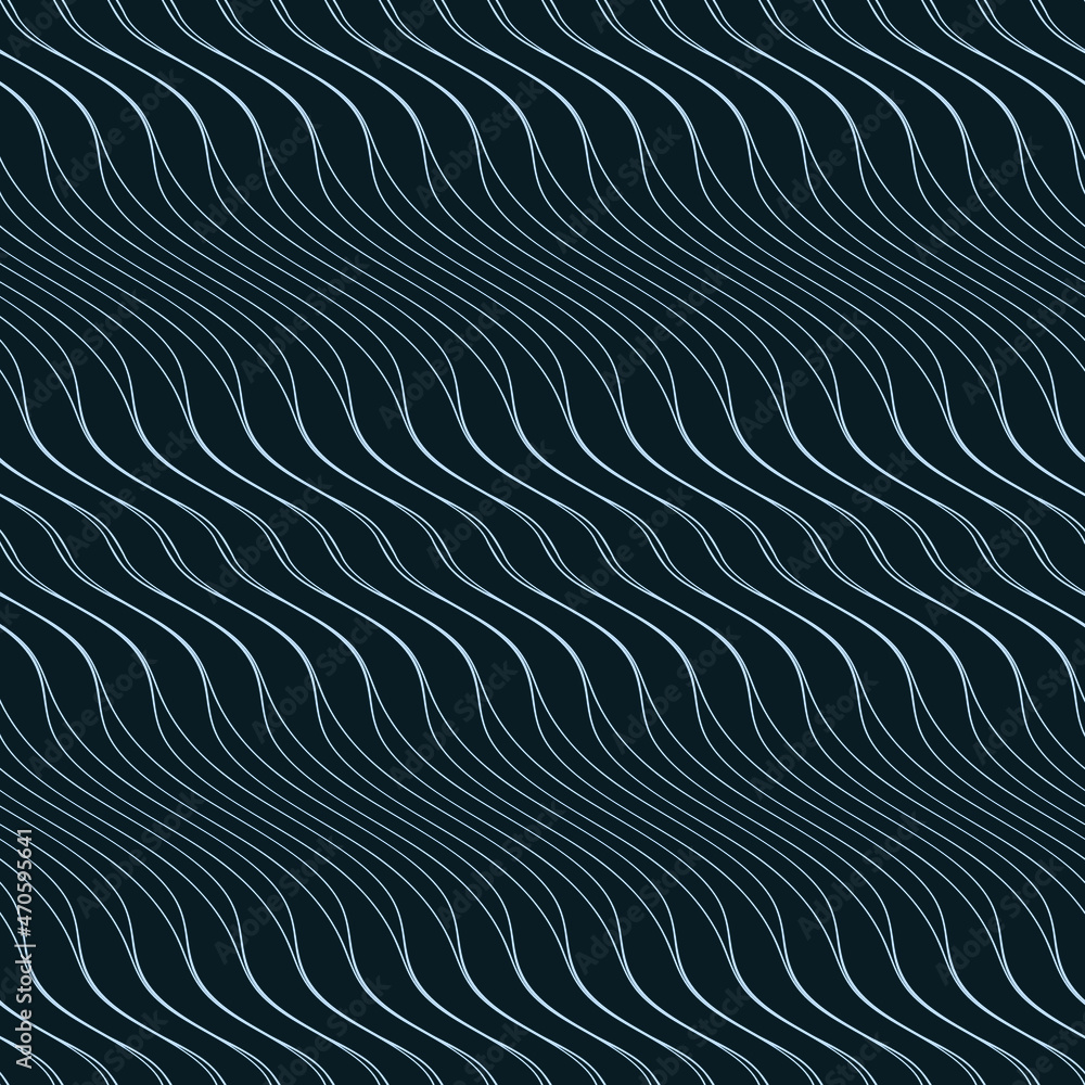 Poster abstract seamless pattern background with blue waves. black curve lines. wavy illustration.
