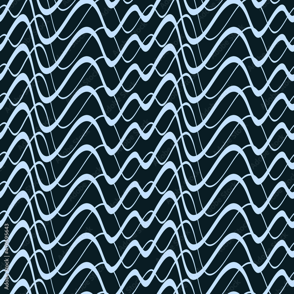 Poster abstract seamless pattern background with blue waves. black curve lines. wavy illustration.
