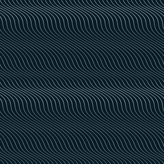 Abstract seamless pattern background with blue waves. Black curve lines. Wavy illustration.
