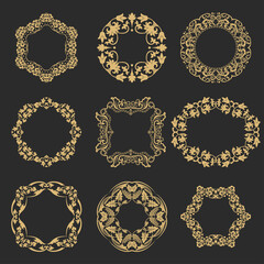 Set circular baroque ornament.