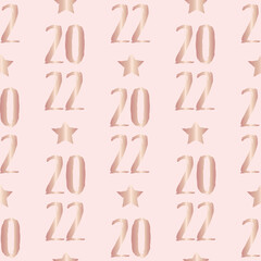 Vector rose gold stars 2022 card seamless pattern